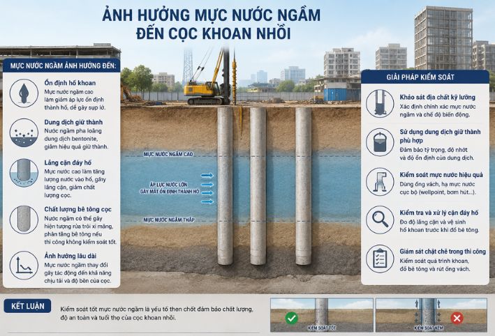 Ảnh hưởng của mực nước ngầm đến quá trình thi công cọc khoan nhồi