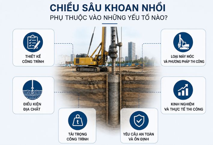Chiều sâu cọc khoan nhồi phụ thuộc vào những yếu tố nào?