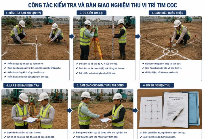Công tác kiểm tra và bàn giao nghiệm thu vị trí tim cọc