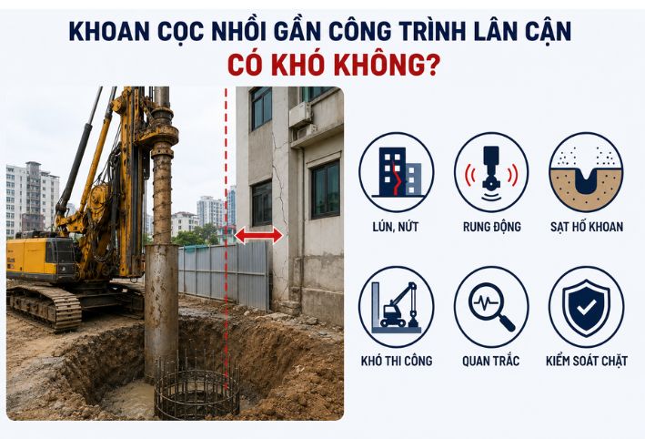 Thi công khoan cọc nhồi gần công trình lân cận: Thách thức và giải pháp