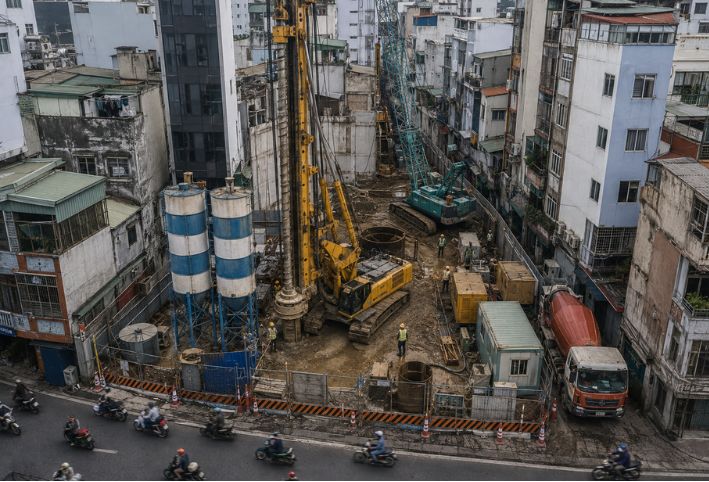 Thi công cọc khoan nhồi tại khu vực đô thị đông đúc, không gian chật hẹp