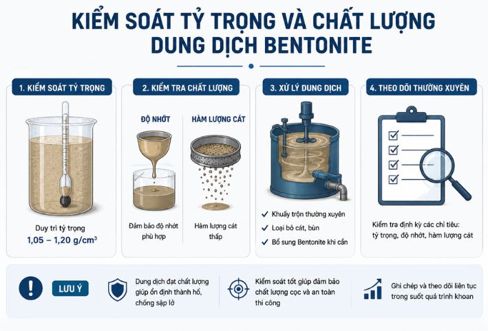Cách kiểm soát tỷ trọng và chất lượng dung dịch Bentonite qua tầng đất sét