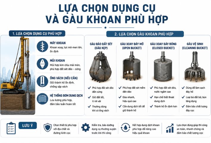 Kinh nghiệm lựa chọn dụng cụ và gàu khoan tối ưu cho tầng đất sét