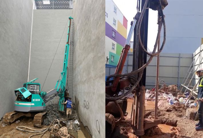 Máy khoan cọc nhồi mini thi công thực tế tại công trình