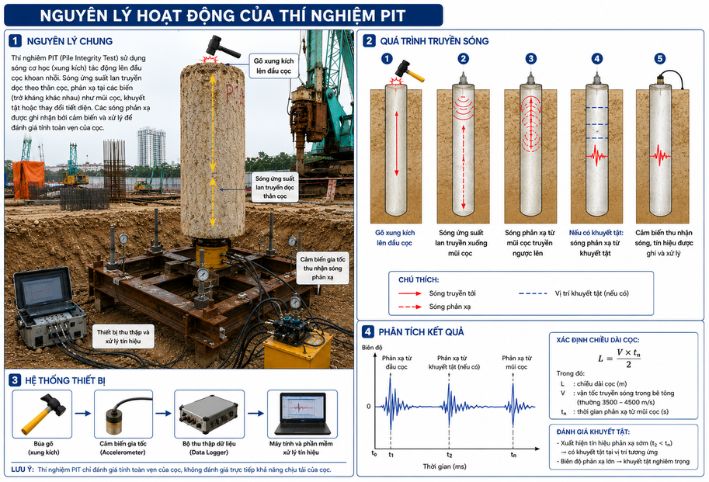 Nguyên lý hoạt động của thí nghiệm PIT cọc khoan nhồi