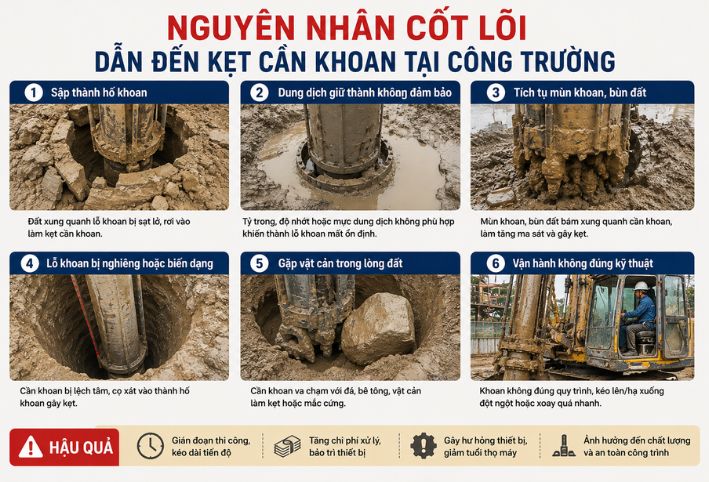 Các nguyên nhân cốt lõi dẫn đến sự cố kẹt cần khoan tại công trường xây dựng