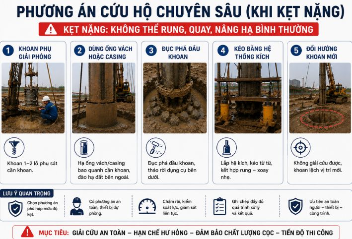 Phương án cứu hộ chuyên sâu khi gặp sự cố kẹt cần khoan nặng tại công trường