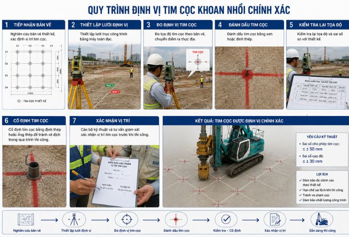 Quy trình định vị tim cọc khoan nhồi chính xác