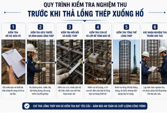 Quy trình kiểm tra nghiệm thu lồng thép cọc khoan nhồi trước khi hạ xuống hố móng