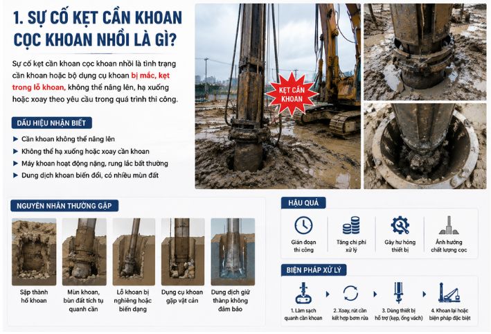 Hiện tượng sự cố kẹt cần khoan cọc nhồi tại công trường xây dựng