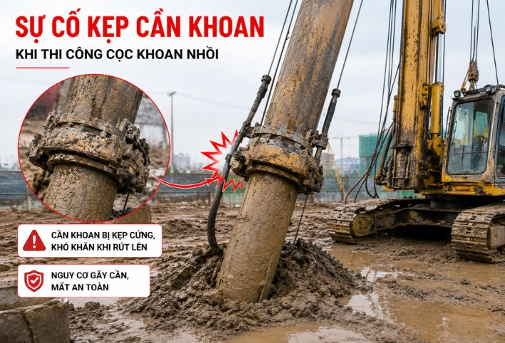 Sự cố kẹt cần khoan cọc khoan nhồi tại công trường xây dựng