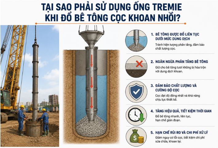 Lý do phải sử dụng ống tremie khi đổ bê tông cọc khoan nhồi