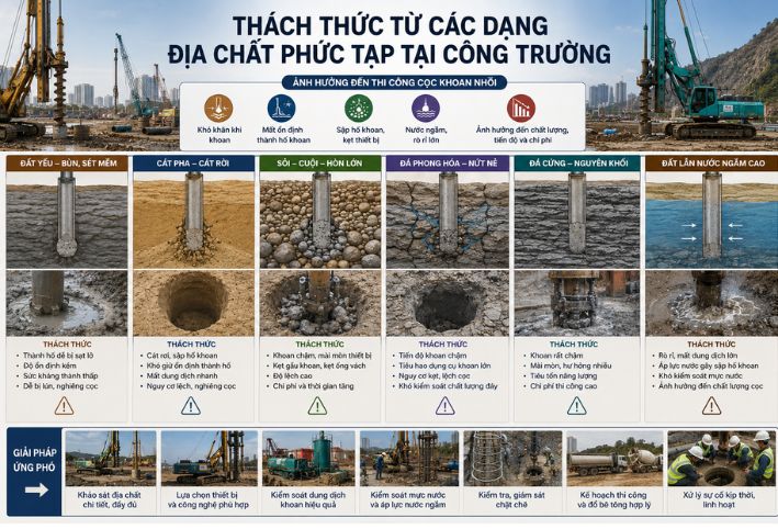 Thách thức từ các dạng địa chất phức tạp tại công trường thi công cọc
