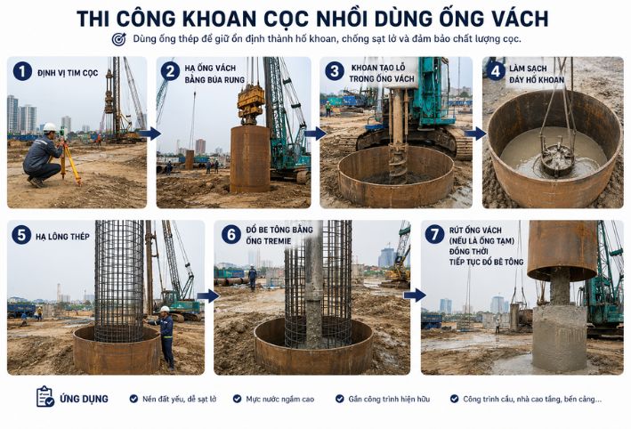 Khám phá quy trình thi công cọc khoan nhồi sử dụng ống vách thép giúp đảm bảo an toàn và ổn định cho nền móng công trình