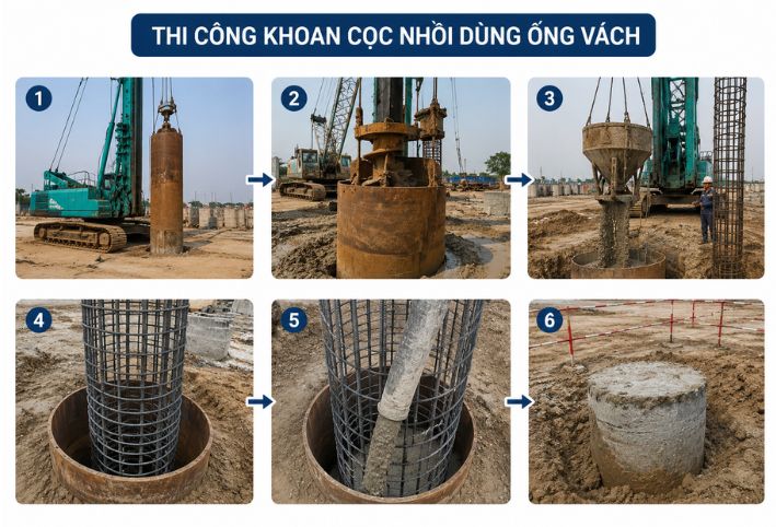 Thi công khoan cọc nhồi dùng ống vách (Casing) chống sập vách hiệu quả